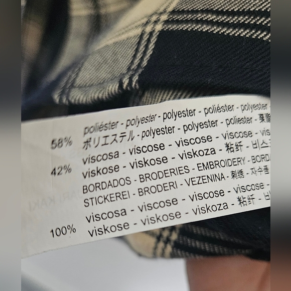 Zara Small Plaid Floral Embroidered Beaded Pearl Snap Button Down Shirt/Blouse - Picture 6 of 13